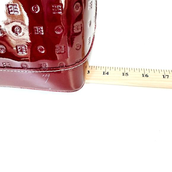 Arcadia Red Patent Leather Bag Satchel Md in Italy Burgundy Designer Top Handle - Picture 5 of 10
